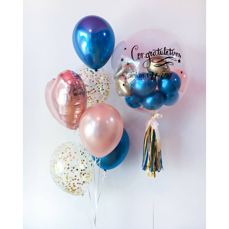 Personalized Bubble Balloon Sets | Chrome Blue & Rose Gold