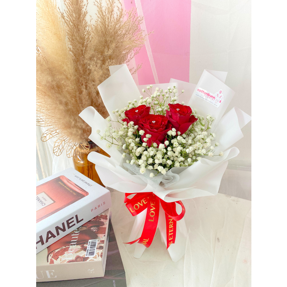3 Fresh Roses Flower Bouquet (Penang Delivery Only) | Giftr - Malaysia ...