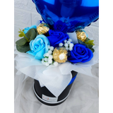 Blue Artificial Soap Rose Ferrero Rocher With Balloon Box