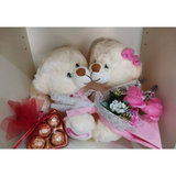 Loving Couple Bear, Ferrero Rocher and Mini Soap Roses Bouquet (Klang Valley Delivery)
