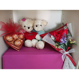 Couple Bear, Ferrero Rocher and Mini Soap Roses Bouquet (Klang Valley Delivery)