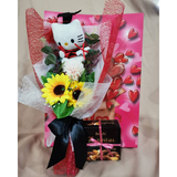 Graduation Kitty with Artificial Sunflower bouquet and Chocolate Gift Set (Klang Valley Delivery)