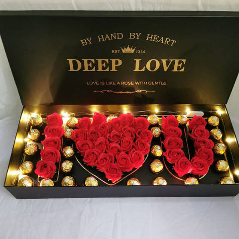 Red Soap Roses With Ferrero Rocher I Love You Box