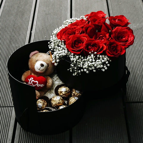 Passion (Red Roses with Baby Breath with Ferrero Rocher & Teddy Bear)