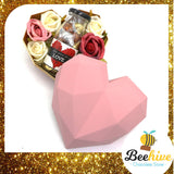 Beehive Chocolate Heart Shape Diamond Pink Gift Tin with Roses and Chocolate Gift Set | (West Malaysia Delivery Only)