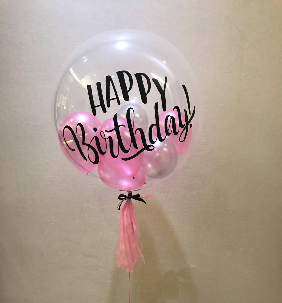 Single 24" Bubble With Mini Balloons in Pink & Silver