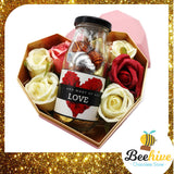 Beehive Chocolate Heart Shape Diamond Pink Gift Tin with Roses and Chocolate Gift Set | (West Malaysia Delivery Only)