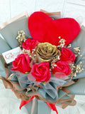 Love Red Soap Roses With Gold Artificial Bouquet (Klang Valley Delivery)