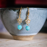 Bright Turquoise Stone Flower Gold Handmade Earring (5-7 Working Days)