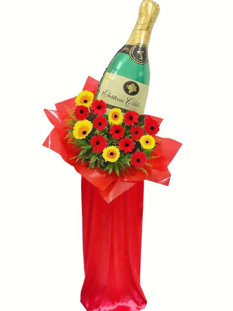 Fresh Gerbera with Champagne Balloon Grand Opening Flower Stand