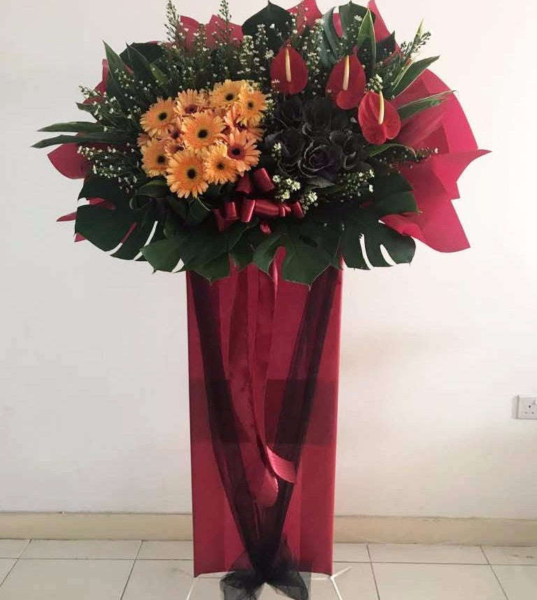 Red Brassica & Gerbera Flower Stand