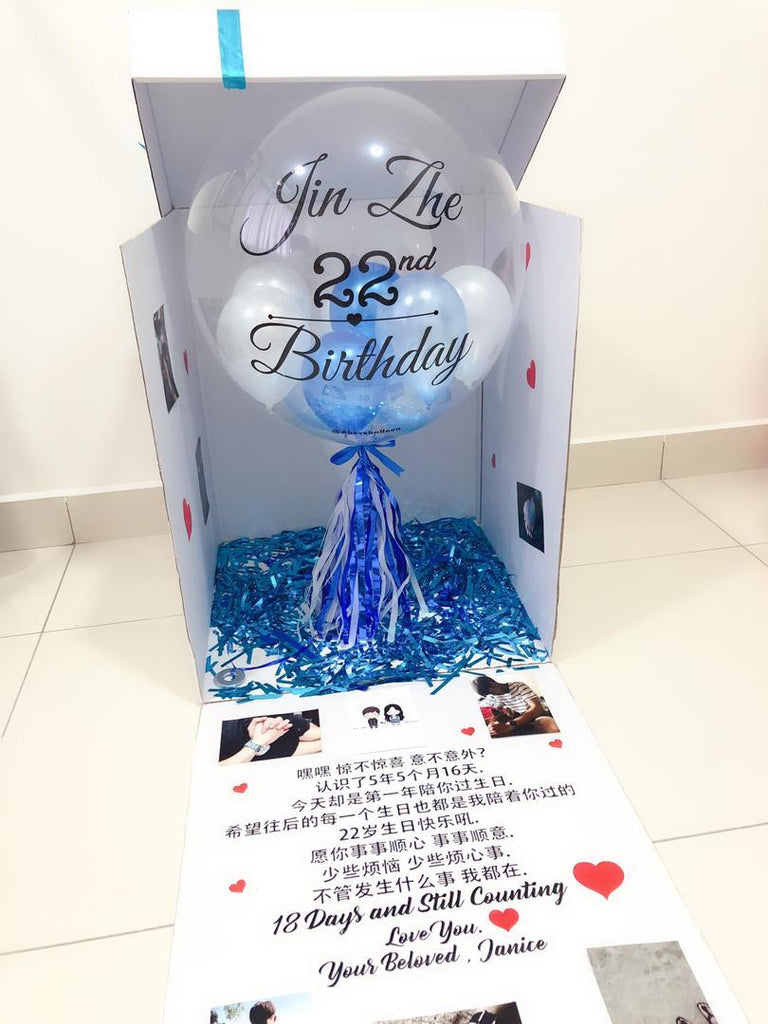 Surprise Box with Personalised Bubble Balloon with Photo and Message in Box