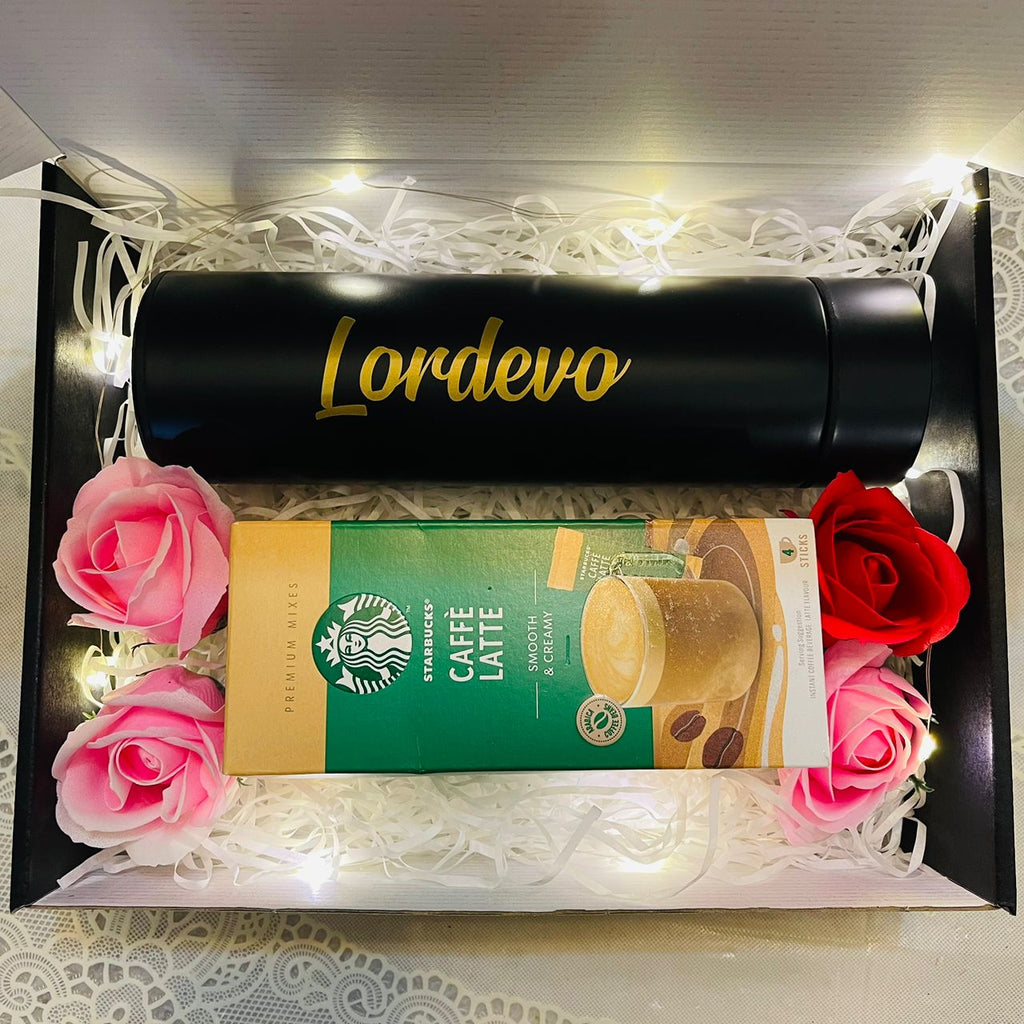 Personalized Thermos Flask Bottle With Premium Coffee & Rose Soap Flowers Gift Box (Klang Valley Delivery)