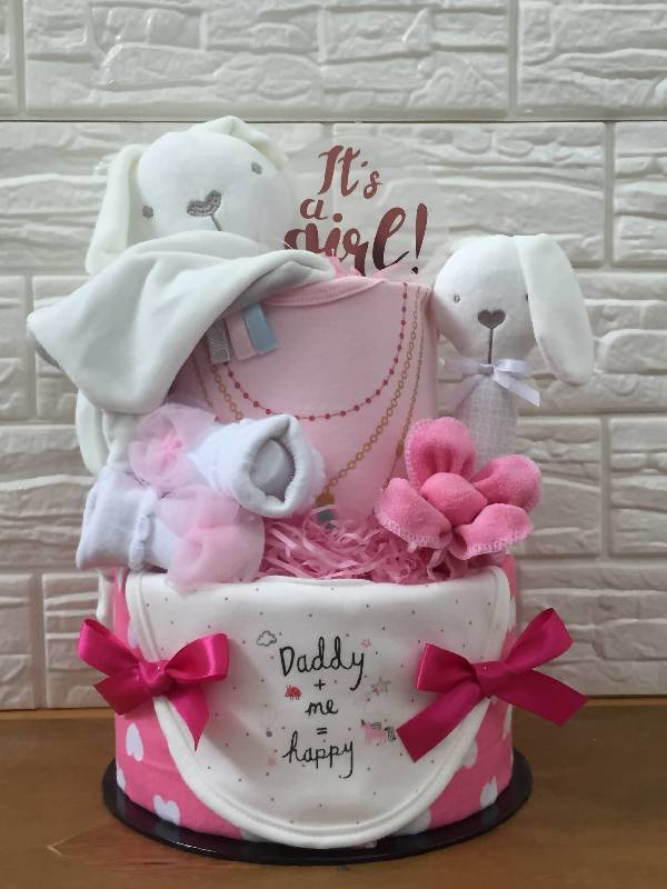 Deluxe Sweet Essentials Baby Girl Nappy Cake | Baby Gift Box