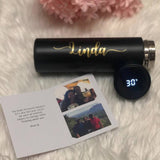 Personalised Stainless Steel Water Thermos Bottle With Smart Mug Temperature Display & Card with Photo Printing (3-5 Working Days)