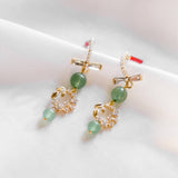 Springtime Aventurine Green Leaf Gold Handmade Earring