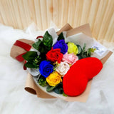 Mix Soap Roses With Mini Love Shape Cushion Bouquet