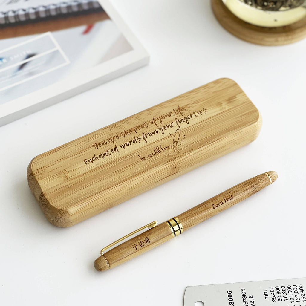 [Corporate Gift] Personalised Bamboo Pen Set with Wordings & Image (Nationwide Delivery)
