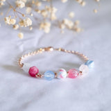 Modern Peranakan Colour Inspired Rose Gold Handmade Bracelet Earring Set (Pink Blue)