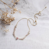 Cherry Blossom Strawberry Quartz CZ Gold Necklace