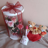 Elegant Artificial Rose Tower , Love Forever Couple Bear and Chocolate Bunny Gift Pack (Klang Valley Delivery)
