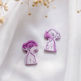Purple Butterfly Lady Silhouette Stud #3 Polymer Clay Gold Handmade Earring