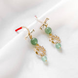 Springtime Aventurine Green Leaf Gold Handmade Earring