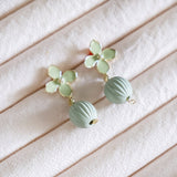 Sage Green Flower Gold Handmade Earring