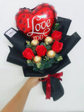 4 Stalks Soap Roses, 4 Stalks Ferrero With I Love You Balloon Bouquet