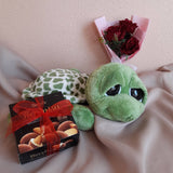 Big Eye Turtle Soft Toy, Chocolate and Artificial Mini Rose Bouquet Gift Set (Klang Valley Delivery)