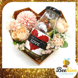 Beehive Chocolate Mix Pink Flowers with Heart Shape Diamond Gift Tin and Chocolate Gift Set | (West Malaysia Delivery Only)