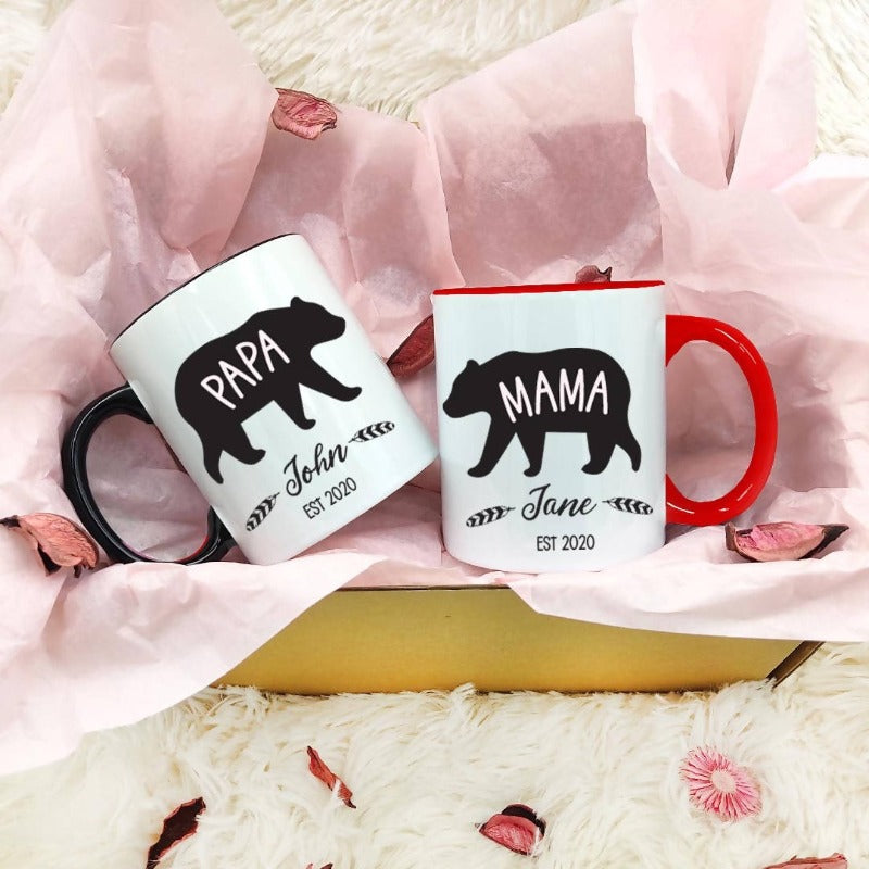 Mama Bear, Papa Bear” Custom Couples Coffee Mugs