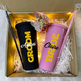 Personalized with Name Ins Style Pastel Color Water Tumblers (700ml / 24 oz each) with Drinking Straws Leak Proof Wedding Couple Lovers Gift Set Wedding / Couple Gift (Klang Valley Delivery)