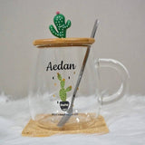 Personalised Cute Desert Cactus Mug with Lid & Spoon