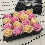 Gift Box with 16 Scented Soap Roses - Pink & Beige