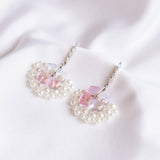 Flower Fan Shape Pearl Silver Handmade Earring