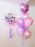 24" Customised Bubble Balloon with balloon bunch (Premium) Pink & Purple series