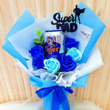 Blue Soap Flower With Beer Bouquet