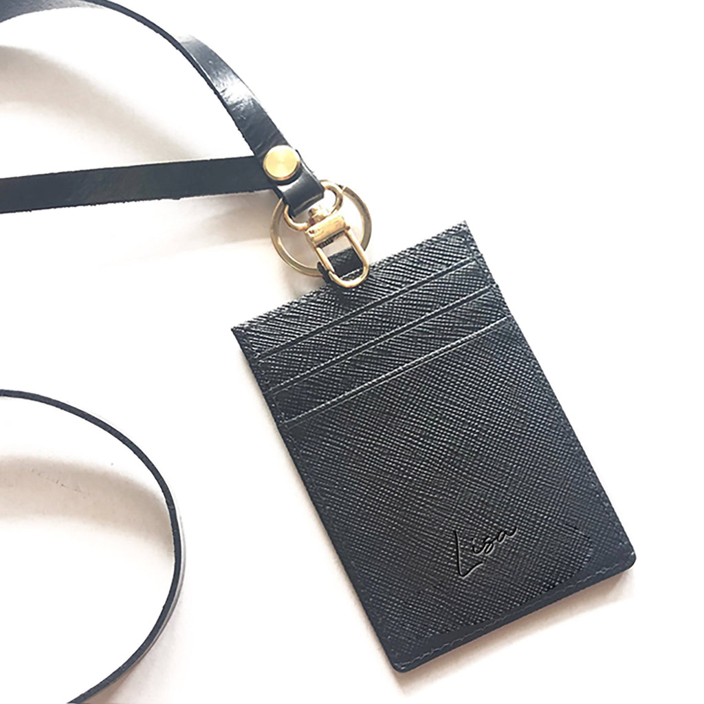 Personalized Premium Leather Lanyards Black / Long