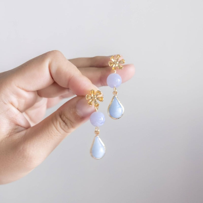 Flower Blue Lace Agate Handmade Earring