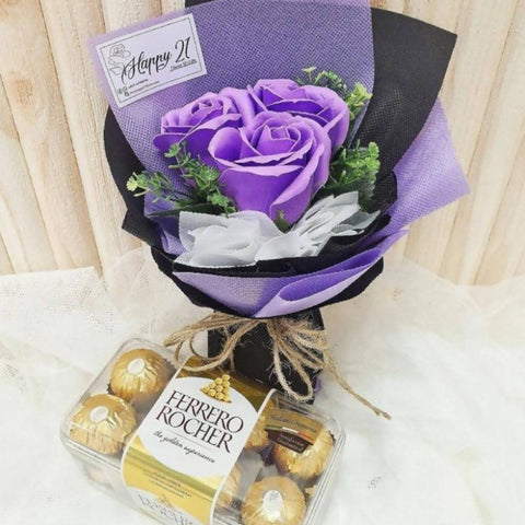 3 Stalks Soap Roses With Ferrero Rocher