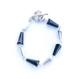 Black Glass Beads Silver Bracelet & Earring Set