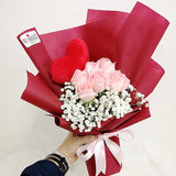 Fresh Roses Baby Breath with Mini Heart Pillow Bouquet