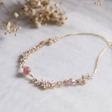 Cherry Blossom Strawberry Quartz CZ Gold Necklace