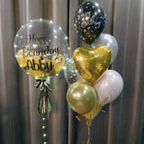 Gold and Black Themed 24-Inch Birthday Personalized Balloon With Lights and Helium-Filled Mixed Bouquet