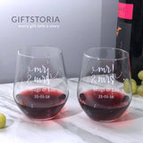 Mr & Mrs Personalised Couple Stemless Wine Glass Set (6-8 working days)