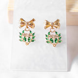 Flower Wreath Bedazzling Christmas  Handmade Gold Earring