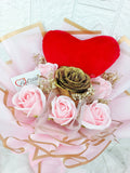 Love Pink Soap Roses With Gold Artificial Bouquet (Klang Valley Delivery)