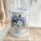 Artificial Soap Rose and Preserved Filler Transparent PVC Box (Blue) Bear Bouquet Valentines Day 2022 (Penang Delivery Only)
