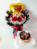 Sweet Heart Bouquet With Burnt Cheese Cake Sets